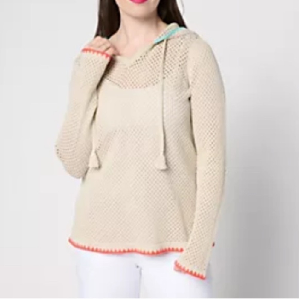 Belle Beach by Kim Gravel 100% Cotton Open Stitch Hoodie w/ Trim Large Sand Bar
